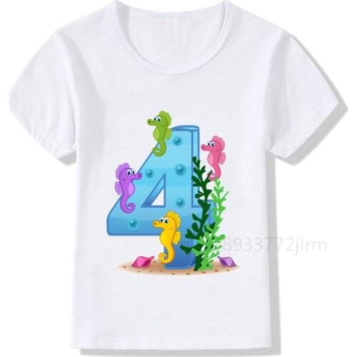 Kid Cute CAT 1-9 Birthday Number Print T Shirt Children Birthday Boy Animal Lover T-shirts Boy&Girl Funny Gift Tshirt Present