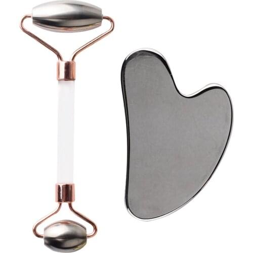 Gua Sha Massage Tool Set Stainless Steel Facial Scraper Eye Roller Body Massager for Face Skin Shaping Neck Muscle TK-ing