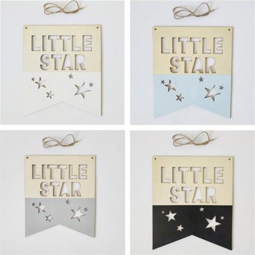 INS Nordic Positive Slogan Banner Little Star Wood Chip Wall Hanging Pendant Garland Cardboard Kids Room Decorations Photo Props
