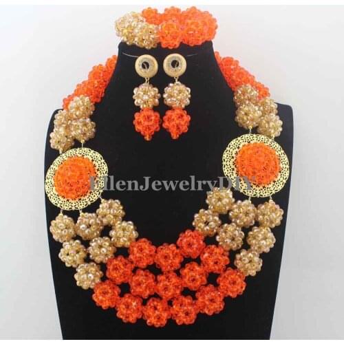 2019 Fashion New Orange African Crystal Beads Necklace Set Nigerian Wedding African Beads Jewelry Set Free Shipping W13473