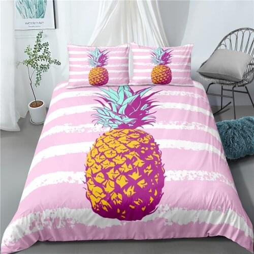 3pcs Hawaiian Pineapple Bedding Set Luxury Queen Size Bed Sheets Children Quilt Soft Comforter Cotton Bedding Sets For Girl