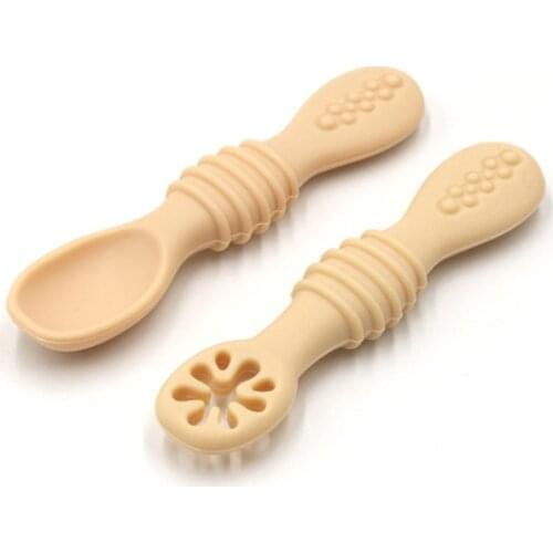 XXFE 2 Pcs Newborn Tableware Baby Silicone Spoons Learning Feeding Scoop Utensils Set