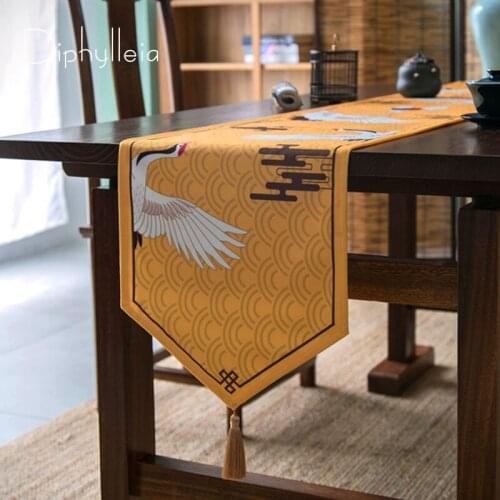Diphylleia Boutique Table Runner Oriental Rhythm Chinese Luxury Crane Tablecloth Modern Aesthetic Soft Velvet Rectangular Runner