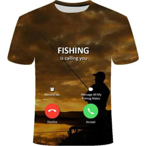 2021 latest hot sale 3D fishing T-shirt casual hip-hop T-shirt Harajuku 3D fish fishing round neck shirt