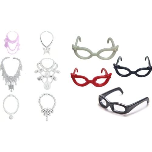 NK 4 Pcs Plastic Glasses+ 6 Pcs Fashion Plastic Chain Necklace For Monster High Doll For Barbie Doll Doll Party Accessories DZ