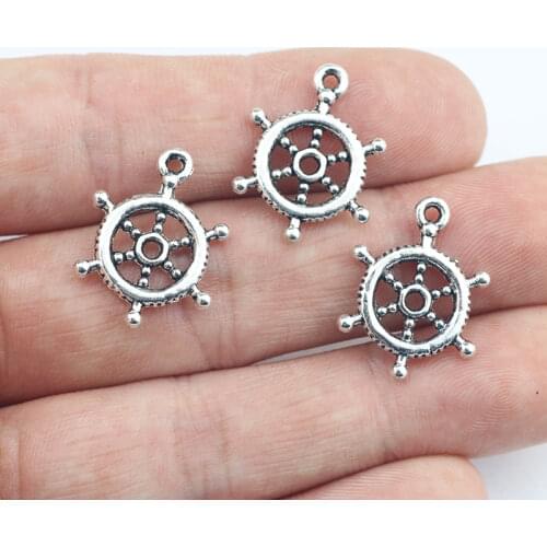 Newest 20Pcs 17*20mm Antique Silver Color Pirate Rudder Charms Punk Necklace Earrings Pendant For DIY Jewelry Making Findings