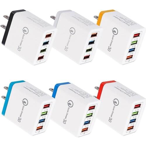 4 Ports USB Charger QC 3.0 USB Hub Wall Charger 3A Color Smart Fast Charging Travel Universal Phone US Plug Adapter