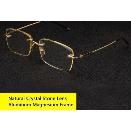 Luxury Natural Crystal Stone Lens Sun Glasses Vintage Rimless Glass Sunglasses Man Woman Rectangle Anti Eye Dry Top Quality