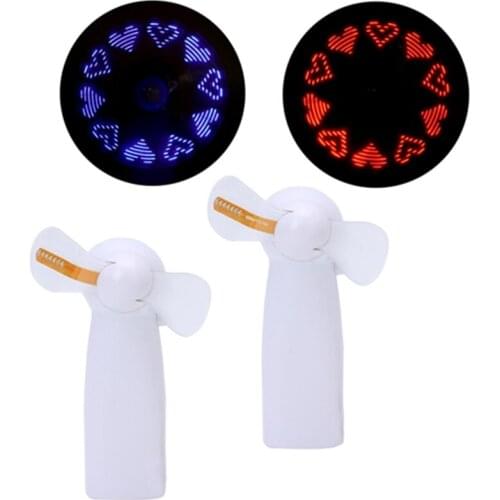 Unique LED Love Pattern Handheld Mini Fan Super Mute Battery Operated for Cooling Cute New