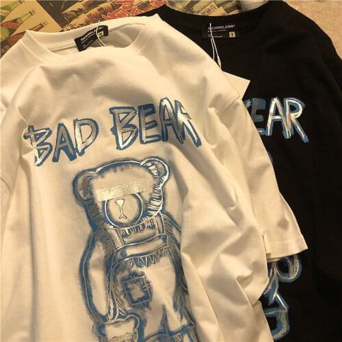 Vintage Oversized t-shirt Hip Hop Bear shirt punk short sleeve t-shirts Harajuku O-neck y2k Tops Female ins plus size clothes