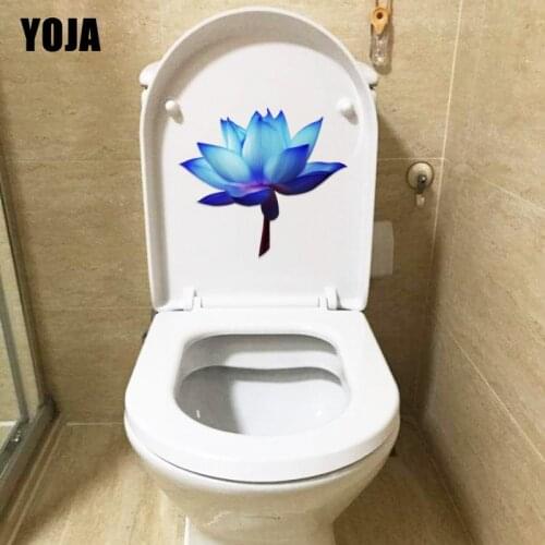 YOJA 23.4*20.9CM Blue Lotus Fashion Toilet Seat Stickers Home Room Wall Decoration T1-0517