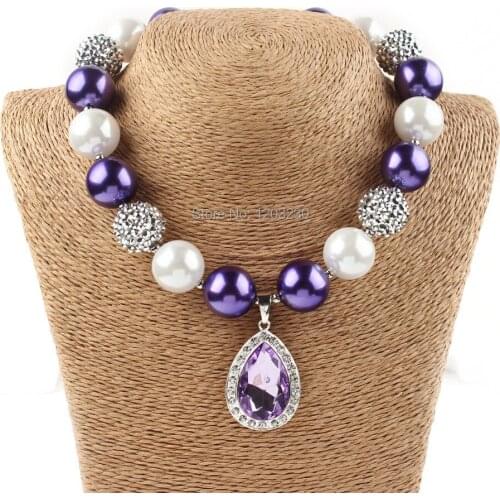 Handmade Toddler jewelry Rhinestone alloy pendants Acrylic/resin beads decoration kids bubblegum necklace girls garment material