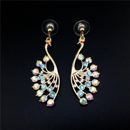 Women Special store Rhinestone peacock gold pendant hanging Earrings brincos female earing