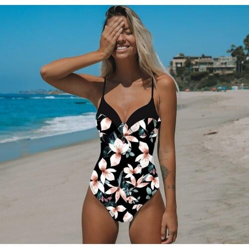 2021 New Sexy One Piece Swimsuit Female Printed Floral Halter Bandage Brazilian Swimwear Women Bathing Suits Swimming Beach Wear
