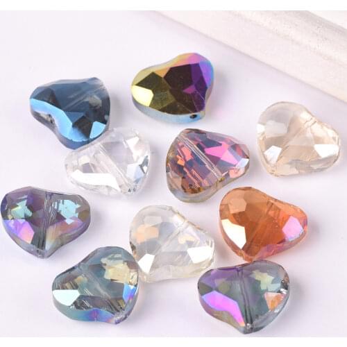 5pcs 19x16mm Heart Faceted Crystal Glass Prism Loose Beads for Jewelry Making DIY Crafts