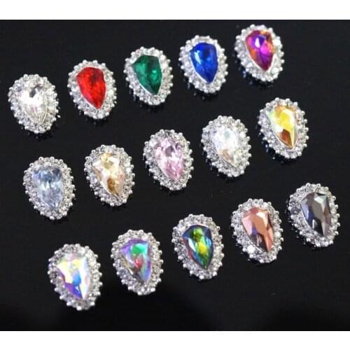 10Pcs/Lot Metal Shield Nail Art Decorations AB Colorful DIY Glass Gem Nail Charms Jewelry Rhinestones For Nails Tips A89~A103