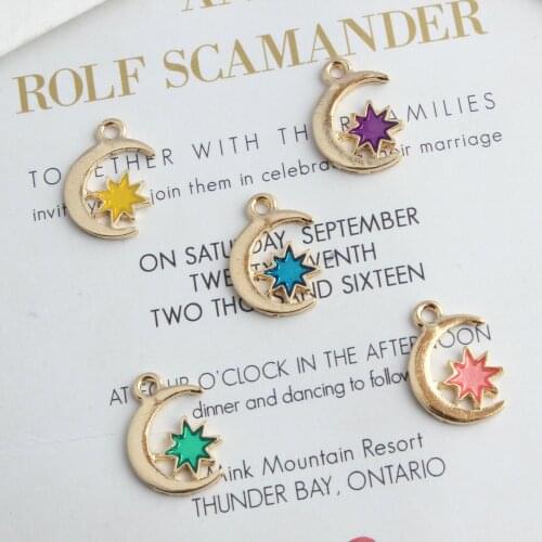 10pcs/Lot Moon& Star Drop Enamel Charm Pendants Accessories For Bracelet Necklace Earring Jewelry Making