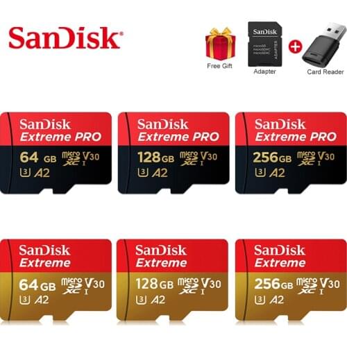 100% Original SanDisk 64GB 128GB Extreme microSDXC UHS-I CARD U3/V30 Memory card 256GB A2 Micro sd card Class10 TF/SD card