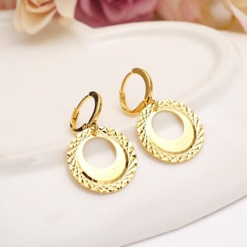 2 pairs Gold circle round drop Earrings Women/Girl,Love fashion Jewelry for African/Arab/Middle Eastern kids childrenbest gift