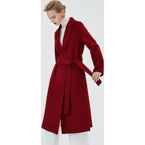 2019 fashion windbreaker C A-shaped lace-up waisted woolen coat women overcoat female cashmere topcoat tailored collar