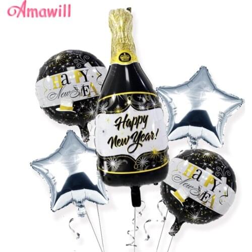 5pcs Happy New Year 2021 Decorations Champagne Wine Bottle Foil Balloons Christmas New Year Eve Spring Festival Party Supplies