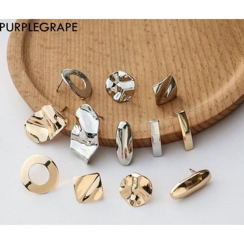 Color-protected copper Stud earring DIY Jewelry accessories handmade material ring square curved oval large geometry 6pcs