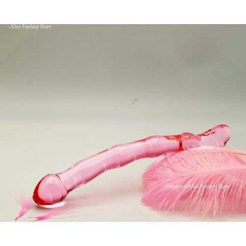 Pink Double Pyrex Glass Dildo Fake Penis Anal Beads Butt Plug Crystal Artificial Dick Female Women Men Lesbian Gay Sex Toys