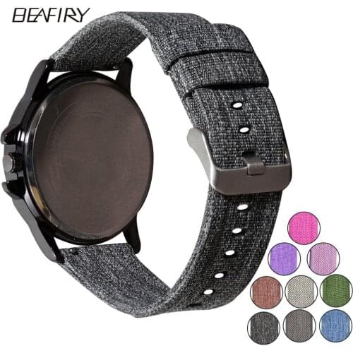 BEAFIRY Quick Release 20mm 22mm 24mm Strap Breathable Woven Nylon Watch Band Canvas Watchbands Belt Sports for men women Black