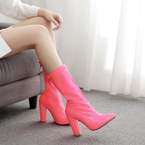 Patent Leather Zipper Elegant High-Heeled Sexy Ladies Martin Boots European And American Spring And Autumn Fashion Single Boots