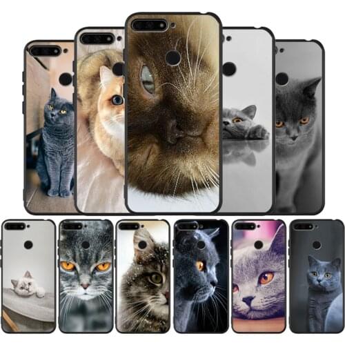 British Shorthair cat black Silicone Phone Case For Huawei honor 30 20 Pro 8 8X 9 10 20 Lite Mate 10 20 30 Lite Pro cover