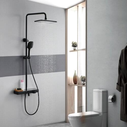 Black Shower Room Shower 300*195mm Square Shower Copper Top Spray Bath Suit Hi04019a
