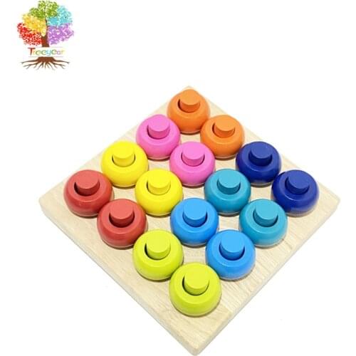 Wooden Color Sorting Stacking Rings Board Educational Learning Counting Toys Puzzle Games for 1 Year Old Preschool Children Gift