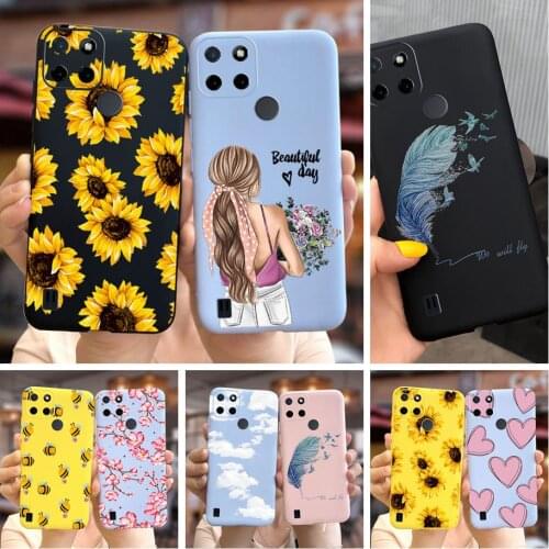 For Realme C21Y Case RMX3261 Cute Sunflowers Feather Soft Silicone Phone Back Cover For Realme C21Y C 21 Y Cases RealmeC21Y Bags