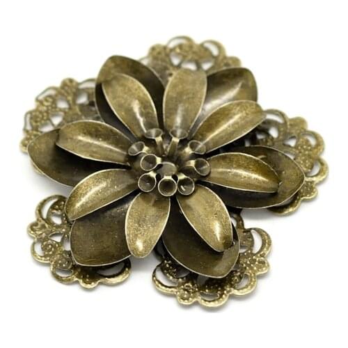 DoreenBeads Antique Bronze Filigree Flower Embellishment Findings 5.3x5.1cm, sold per lot of 10 (B17636), yiwu