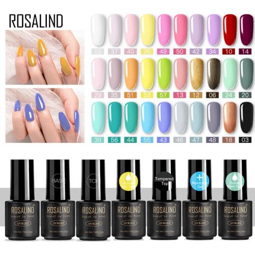 ROSALIND Nail Gel Polish 7ml Nail Art Semi Permanent UV Nails All For Manicure Base Top Coat Gel Nail Polish Primer Gel Varnish
