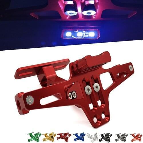 Hot Motorcycle License Plate Holder Adjustable Rear Tail Bracket LED-light For Kawasaki KDX250 klx 250 kdx 125 kx 450 f KLX125