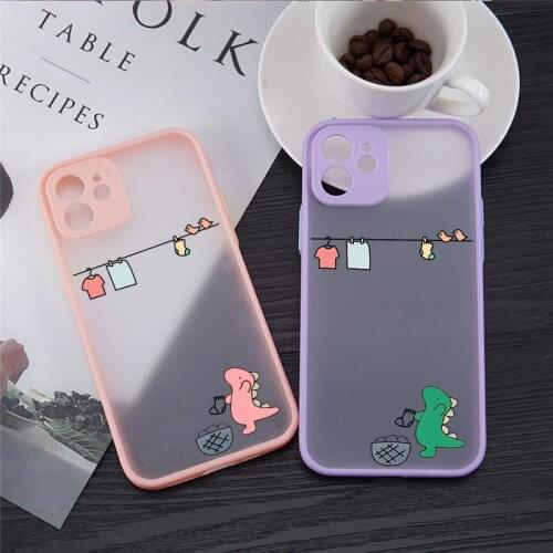 GYKZ Funny Green Pink Dinosaur Couple Phone Case For iPhone 12 Pro MAX 11 XR 7 X XS SE20 8 6 Plus Clear Hard Matte Cover Fundas