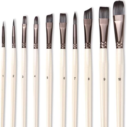 10Pcs Paint Brushes Set Nylon Hair Painting Brush Short Rod Oil Acrylic Watercolor Pen Professional Art Supplies