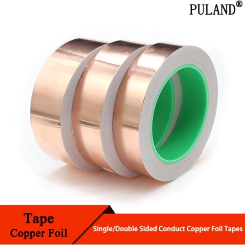 Length 20M Adhesive Conductive Copper Foil Tape 5/6/8/10/15/20/25/30/35/40/45/50mm Single/Double Sided Conduct Copper Foil Tapes