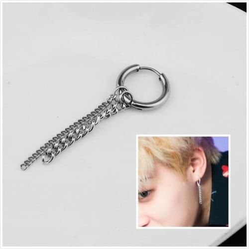 KPOP Hip Hop Stud Earrings Fashion Double Tassel Stainless steel Earrings jewelry for men women Bangtan Boys Jimin Fans