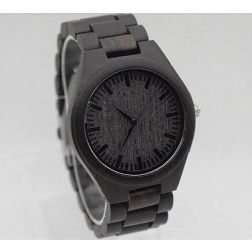 Round Vintage black Wood Case Men Watch With Ebony Bamboo Wood Face With black Bamboo Wood Strap Japanese movement