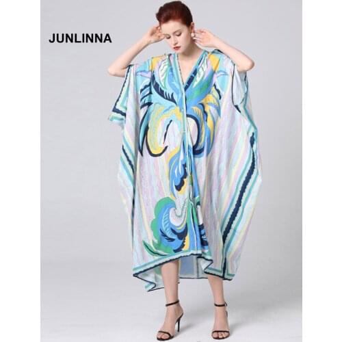 Literature and Art Fashion Printing Dress V Neck Half Batwing Sleeve Loose Dresses with Inner Women Elegant Casual Dress
