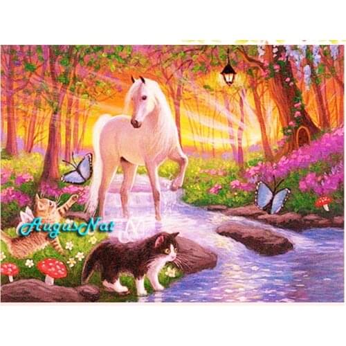 Horse diamond painting full square forest wall art decor diy diamond dot diamand embroidery sticker scenery rhinestone pictures