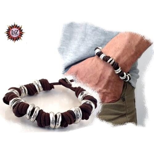 Bracelet Men in raw leather and metal rustic