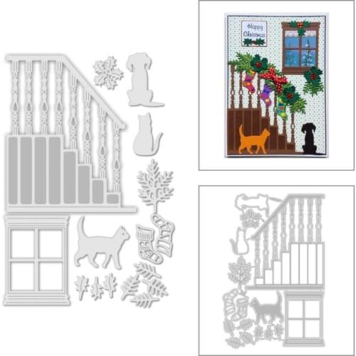 2020 New Happy Christmas Room Metal Cutting Dies Pet Cat and Dog Background Die Scrapbooking For Craft Card Making no Stamps Set