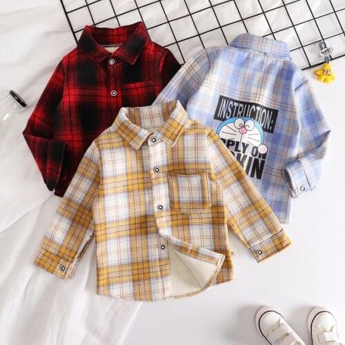 2021 New Spring Autumn Baby Boys Girls Clothing Children Kids Cartoon Cute Fawn PlaidWarm Shirt Coat Cotton Infant Outerwear