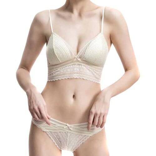 Newly French Style Women Underwear Bras Set Deep V-neck Sexy Low Back U-shaped Bra Lace Bra With Panty Set Lencería Para Mujer