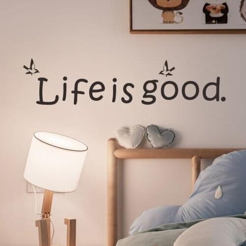 Solid color simple English slogan "life is good" WALL STICKER GLASS STICKER Bedroom wall decoration wallpaper Wallpaper paste