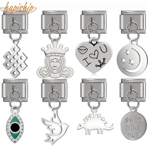 Hapiship 9mm Width Original Daisy Birds Heart Eye Queen High-end Charm Fit 9mm Bracelet Stainless Steel Jewelry Making DJ180