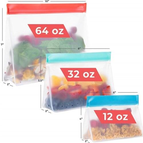 PEVA Food Storage Bag Upgrade Leakproof Top Stand Up Reusable Freezer Sandwich Ziplock Silicone Bag Food Preservation